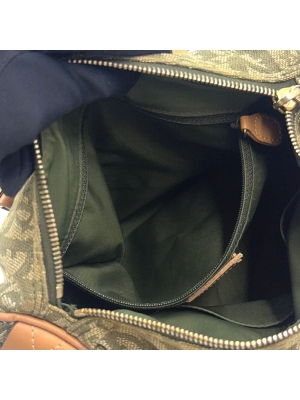 Dior Trotter Mini Leather Canvas Khaki Green Light Brown Boston Bag Gold - Picture 14 of 15